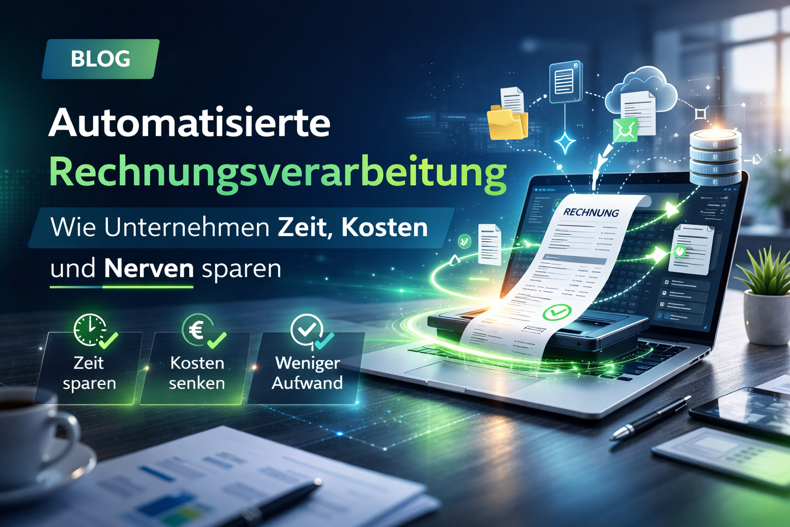 Mitarbeiter nutzt DMS-Software zur automatisierten Rechnungsverarbeitung am Laptop