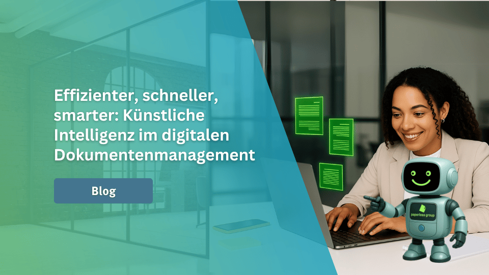 Mitarbeiterin arbeitet mit KI-gestützter Dokumentenmanagement-Software